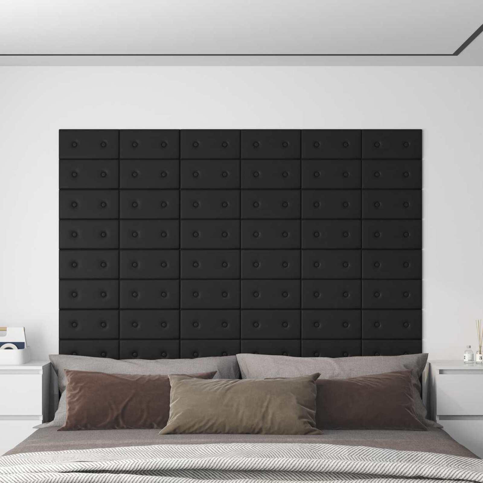 Væghovedgærde - 12 paneler i sort faux læder, 30 × 15 cm billede