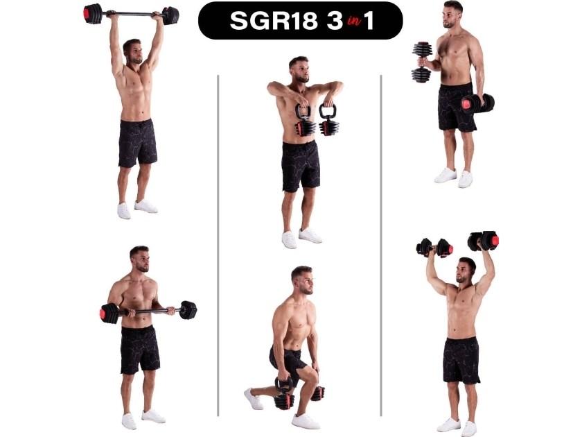 HMS SGR18 Pro Set 3-i-1 – justerbart vægtsæt 41 kg (håndvægte, vægtstang, kettlebell) billede