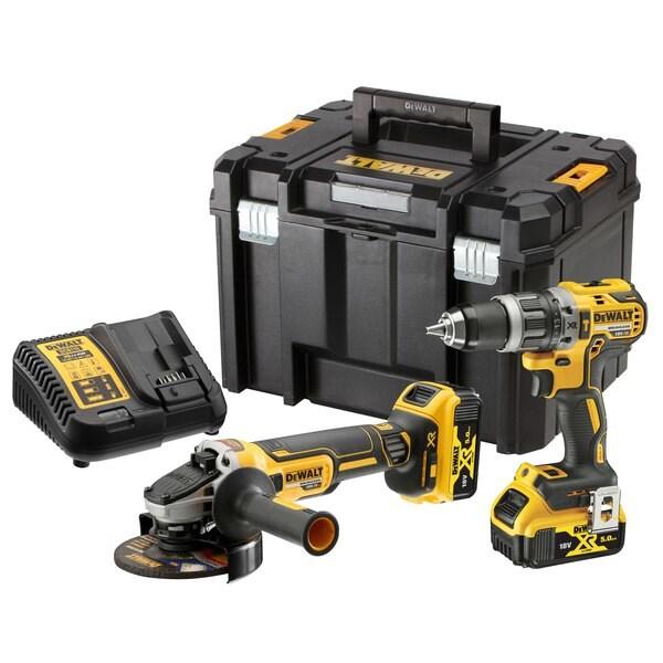 DeWALT DCK2080P2T-QW kombisæt - batteridrevet bore-/skruemaskine og vinkelsliber med 2 batterier, lader og kuffert
