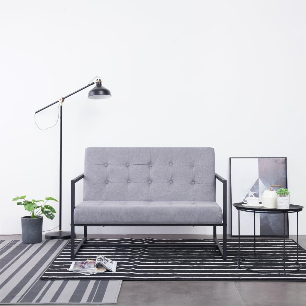 2-personers sofa med armlæn stål og stof lysegrå billede