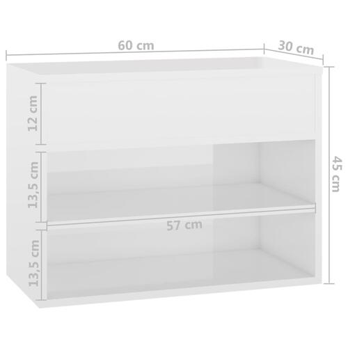 Skobænk 60x30x45 cm konstrueret træ hvid højglans