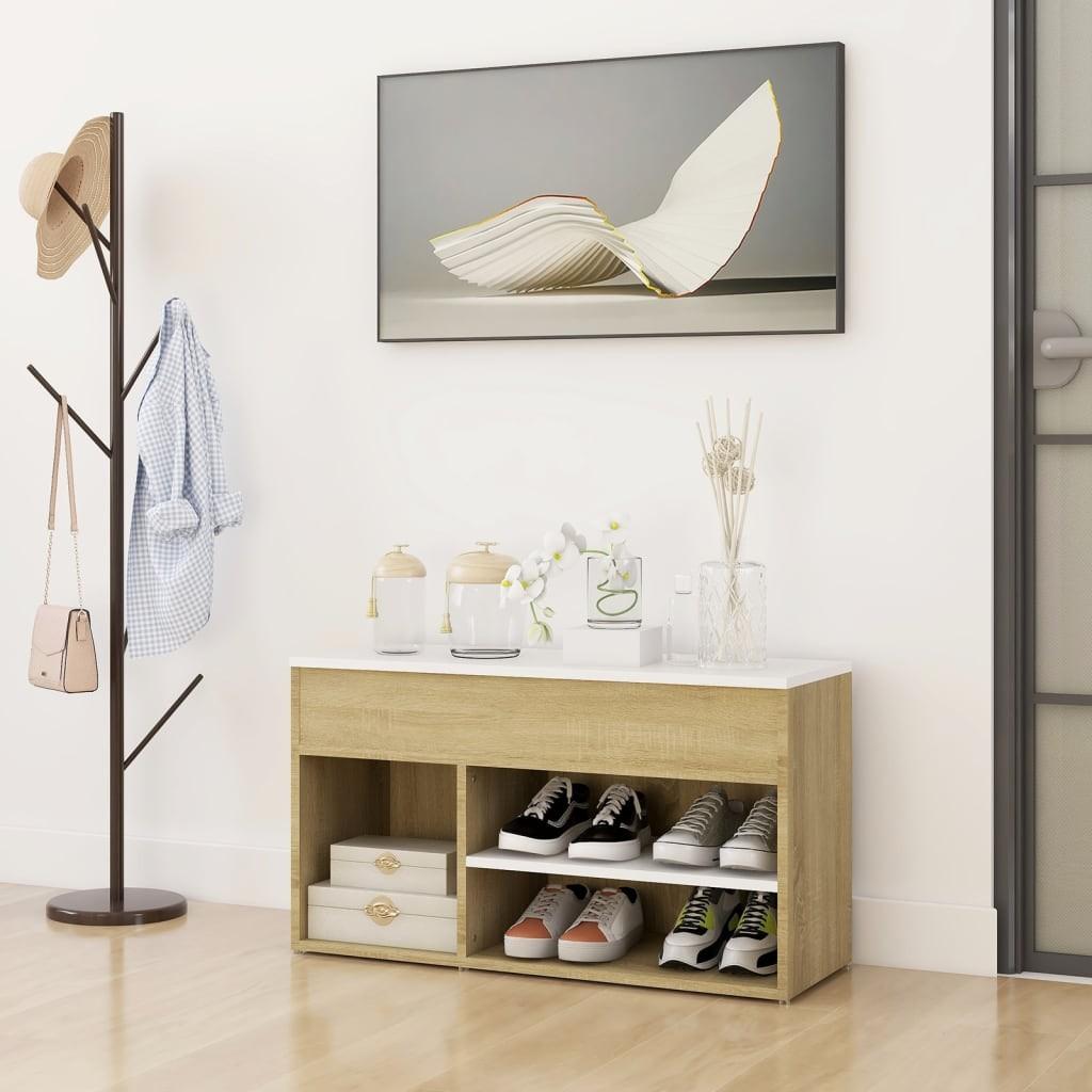 Skoreol 80x30x45 cm spånplade hvid og sonoma-eg