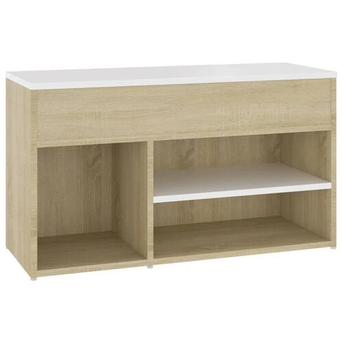 Skoreol 80x30x45 cm spånplade hvid og sonoma-eg