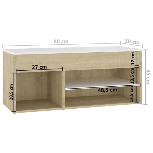 Skoreol 80x30x45 cm spånplade hvid og sonoma-eg