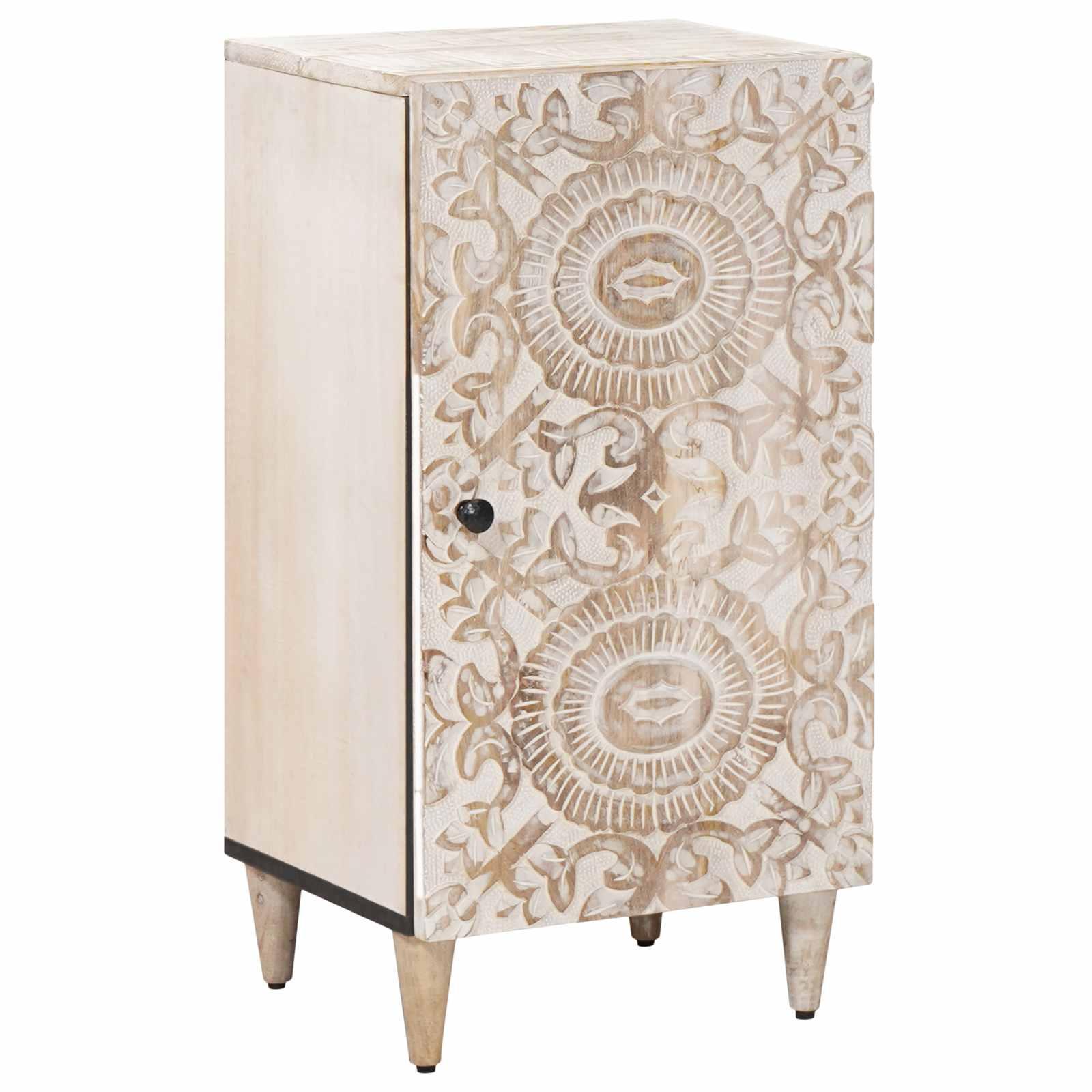 Sidebord med dør - hvid mangotræ 40 × 33,5 × 75 cm billede