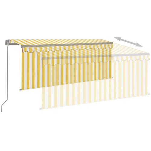 Markise m. gardin + LED 3,5x2,5 m manuel betjening gul og hvid