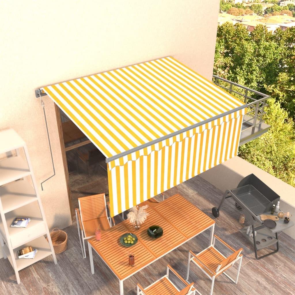 Markise m. gardin 3,5x2,5 m automatisk betjening gul og hvid
