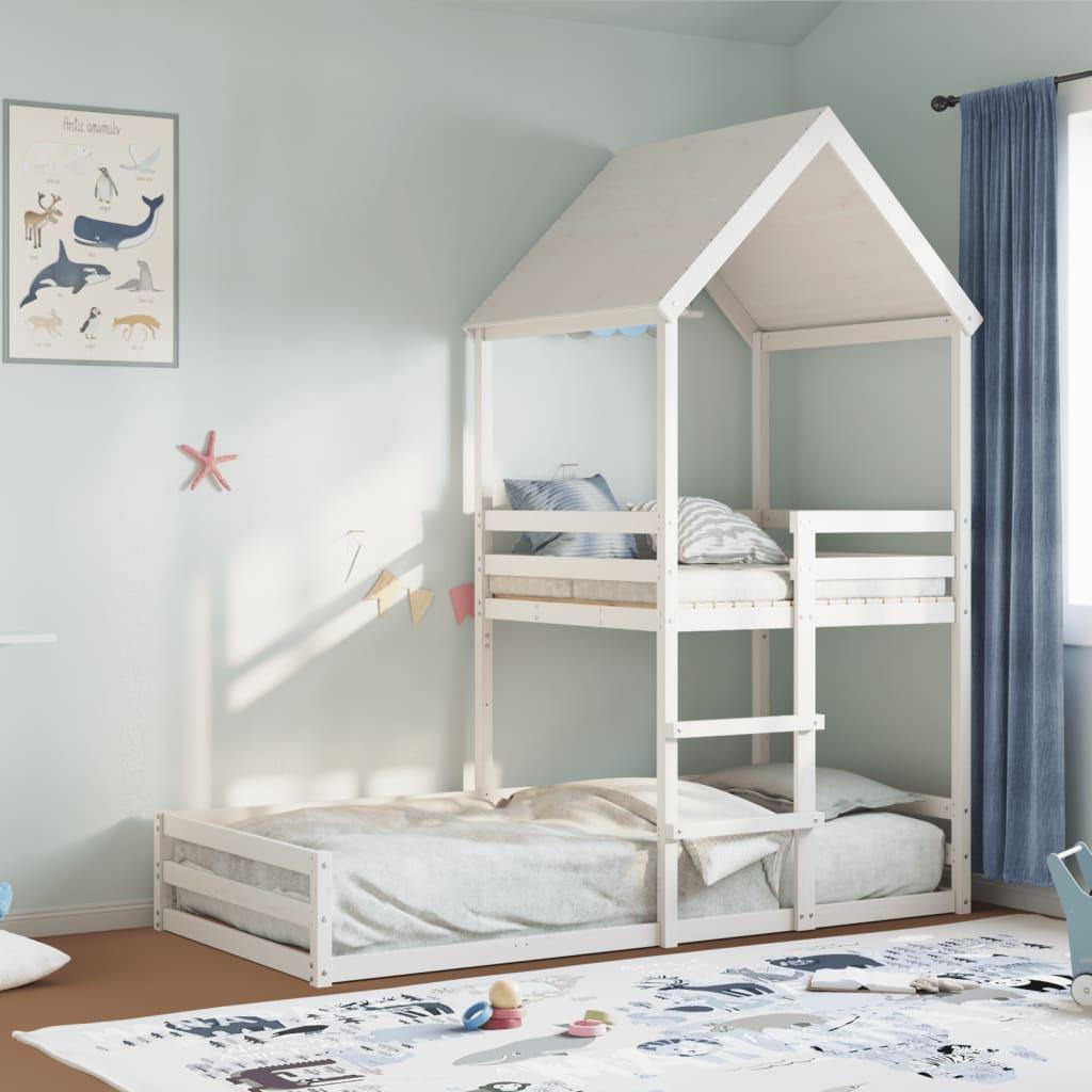 Køjeseng med tag 80x200 cm massivt fyrretræ hvid billede