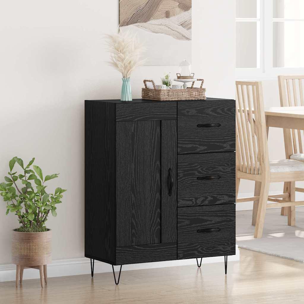 Sideboard med skuffer - sort eg, 69,5 × 34 × 90 cm, konstrueret træ billede
