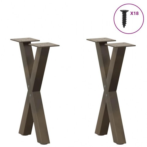 Sofabordsben X-formet - 2 stk. i naturstål, 38 × (42-43) cm