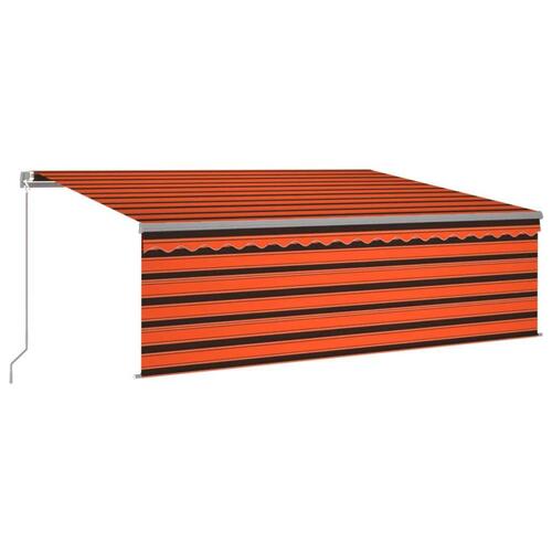 Markise m. gardin + LED 4,5x3 m manuel betjening orange og brun