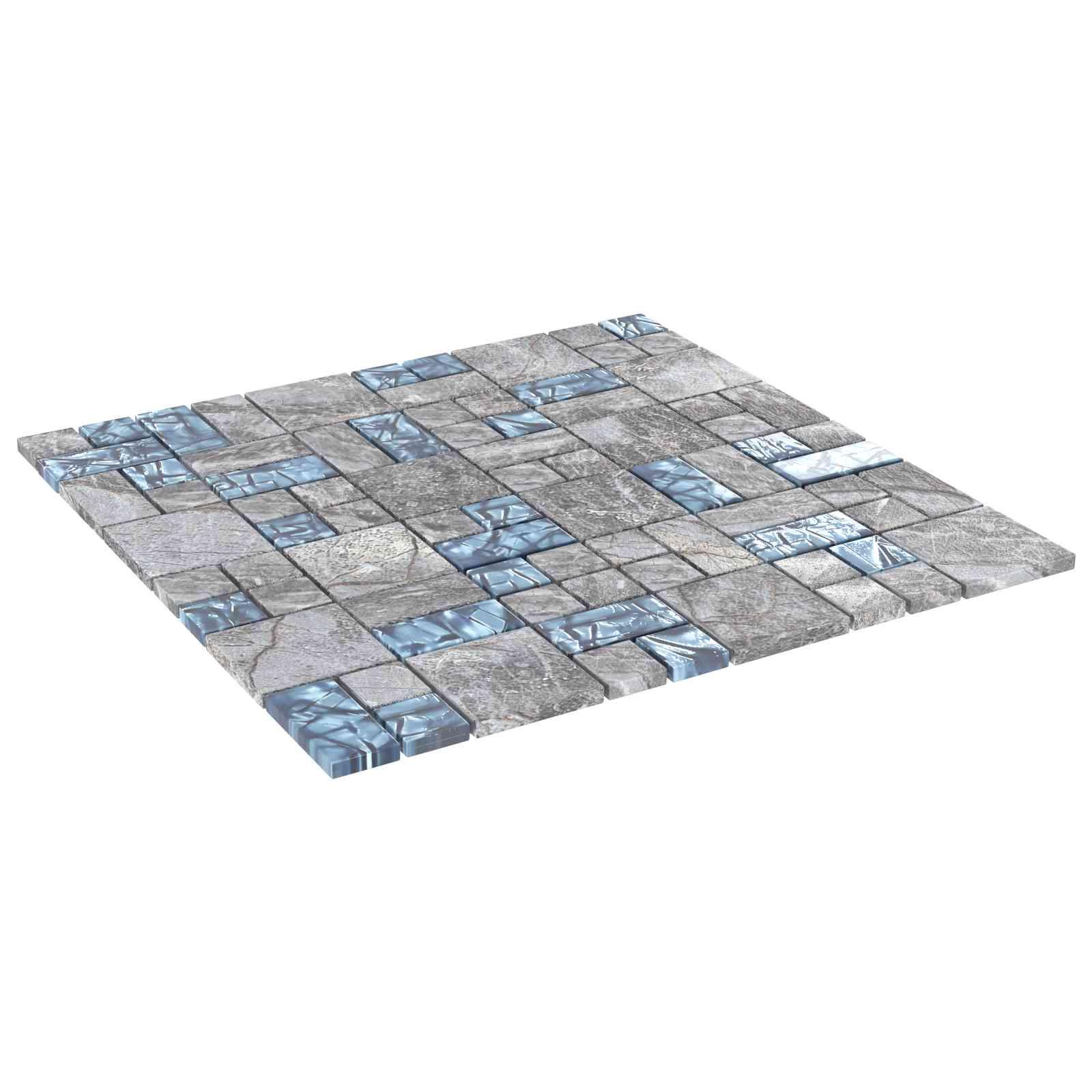 Mosaikflise 11 stk Grå og Blå 50 x 50 cm Glas billede