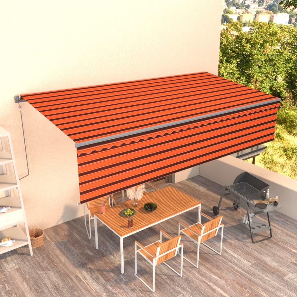 Markise m. gardin 6x3 m automatisk betjening orange og brun