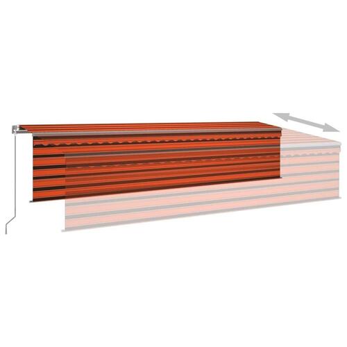 Markise m. gardin 6x3 m automatisk betjening orange og brun
