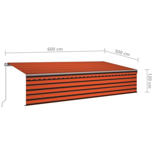Markise m. gardin 6x3 m automatisk betjening orange og brun