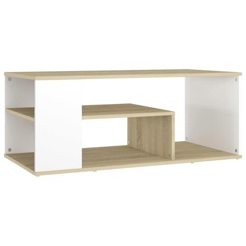 Sofabord 100x50x40 spånplade hvid og sonoma-eg