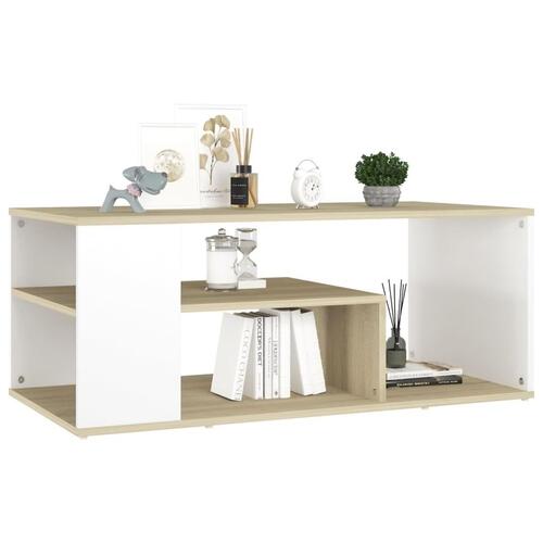 Sofabord 100x50x40 spånplade hvid og sonoma-eg