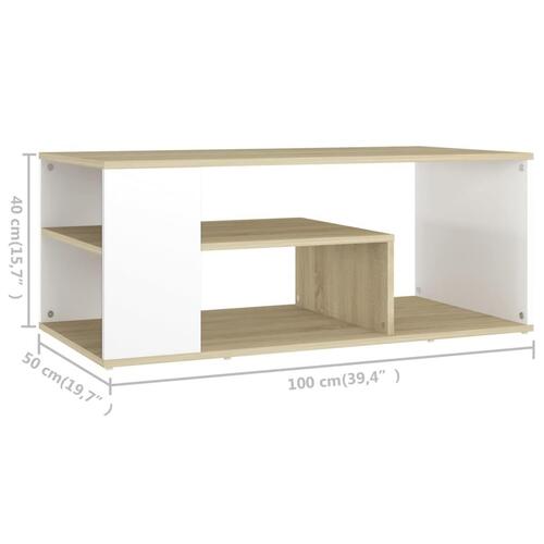 Sofabord 100x50x40 spånplade hvid og sonoma-eg