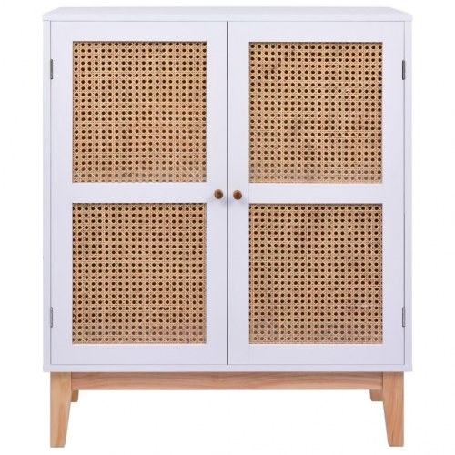 Skænk 80x35x100 cm MDF og rattan hvid