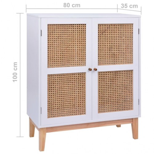 Skænk 80x35x100 cm MDF og rattan hvid