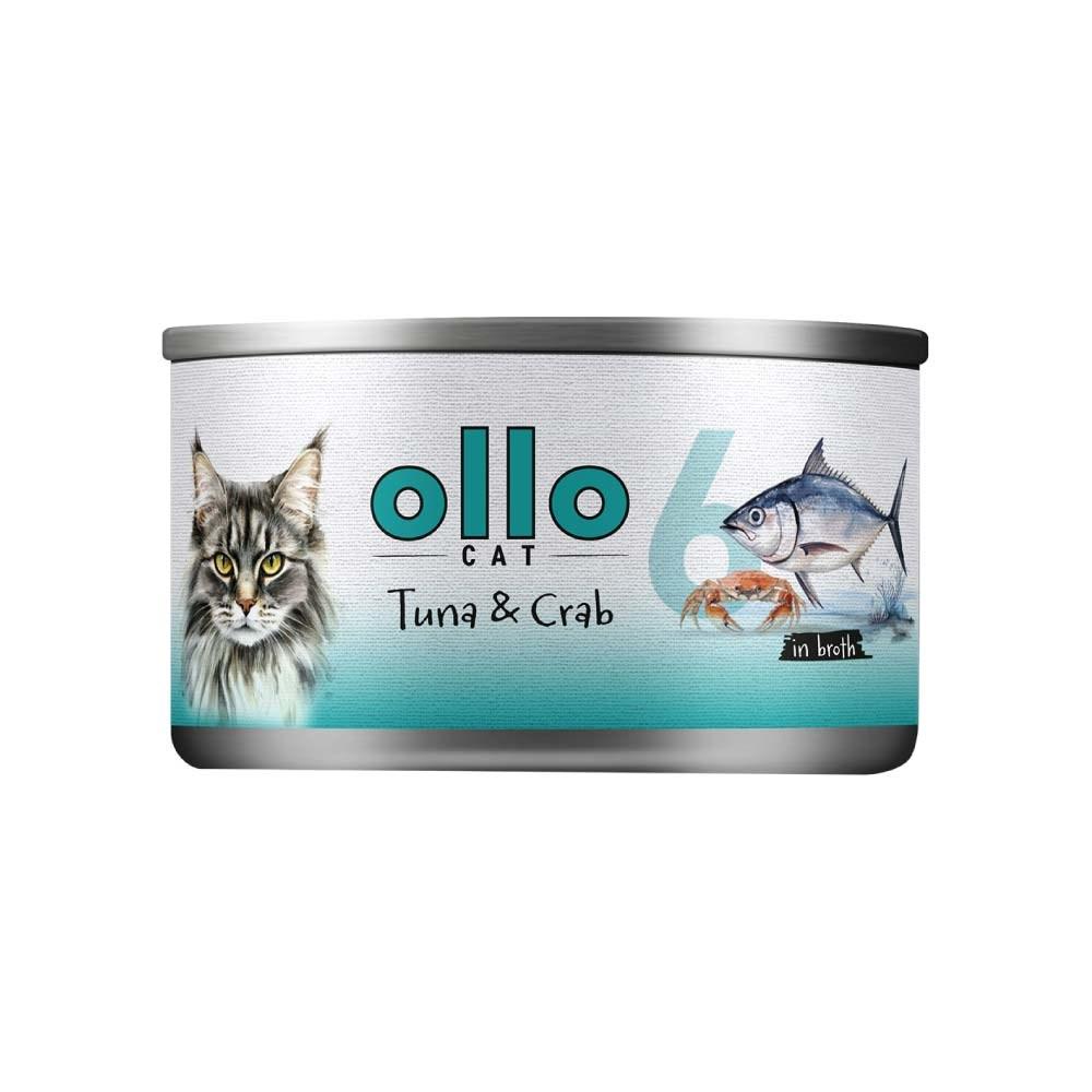 OLLO Cat nr. 6 Tun & Krabbe i bouillon - vådfoder til kat, 70 g billede