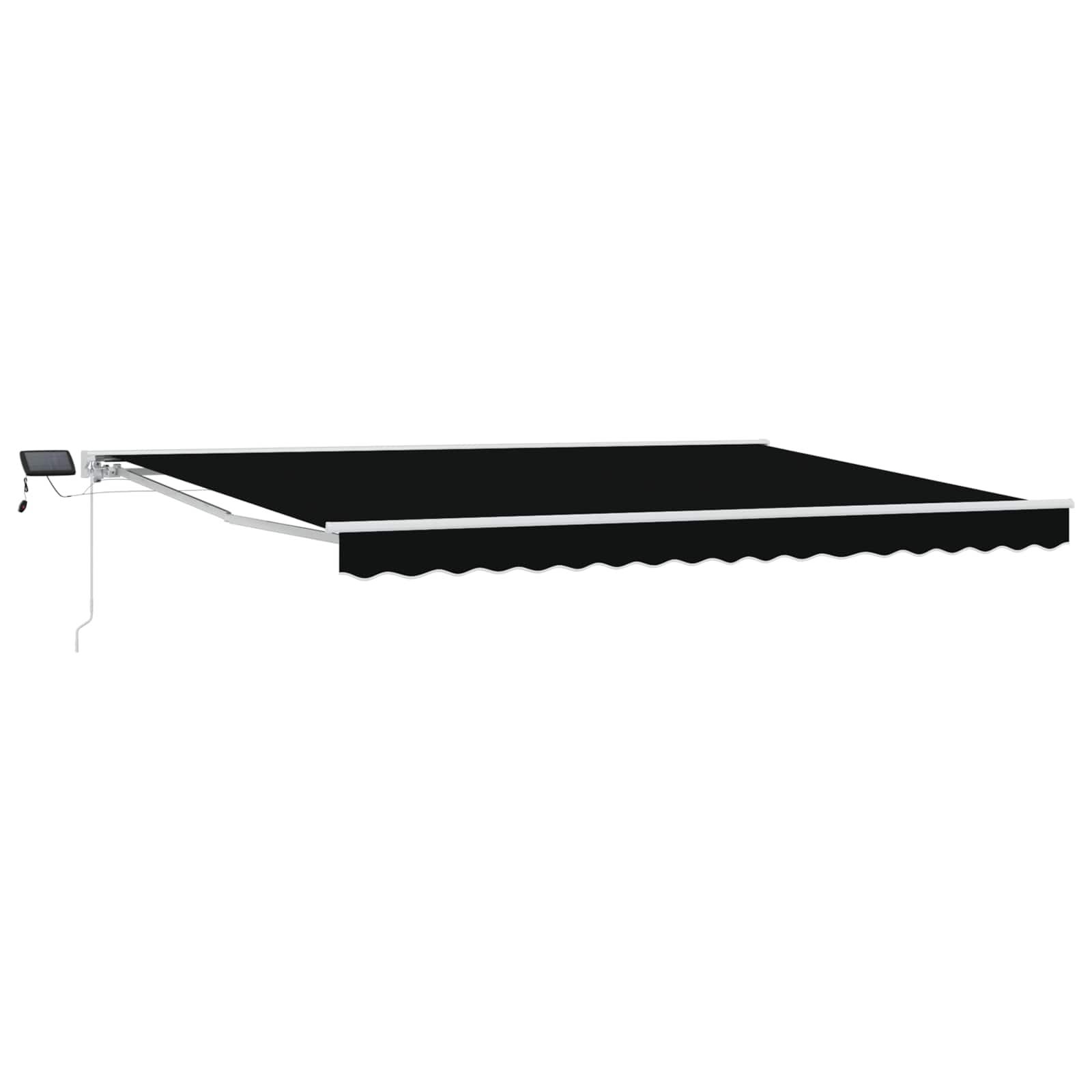 Manuel markise med LED-lys - sort/hvid 4 × 3 m billede