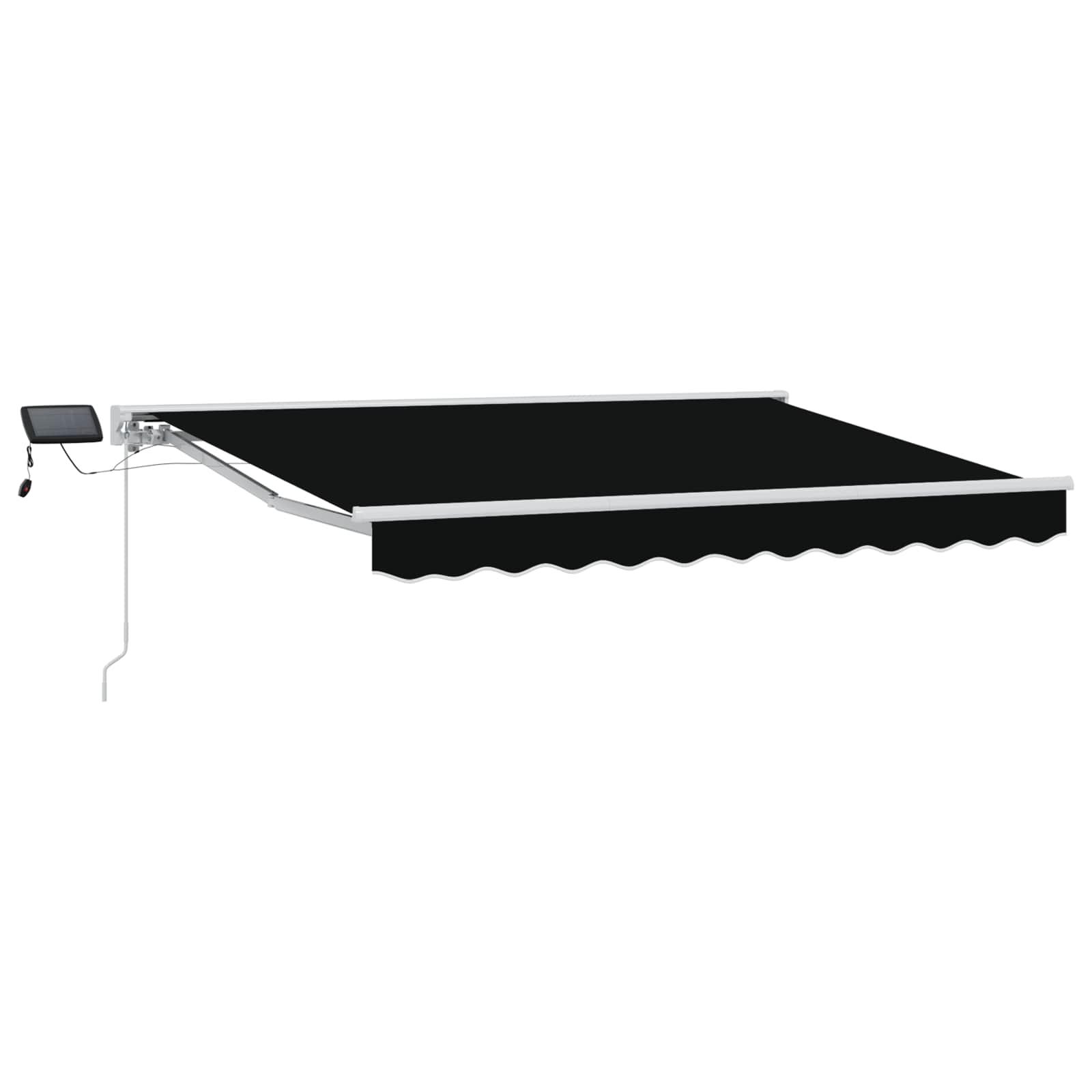 Manuel markise med LED-lys - sort/hvid 3,5 × 2,5 m billede