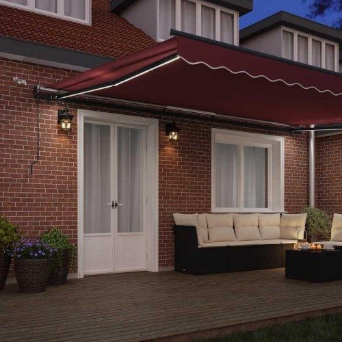 Markise med LED-lys og automatisk betjening - 500 x 300 cm, bordeaux