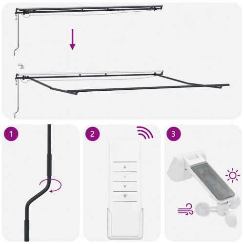 Markise med LED-lys og automatisk betjening - 500 x 300 cm, bordeaux