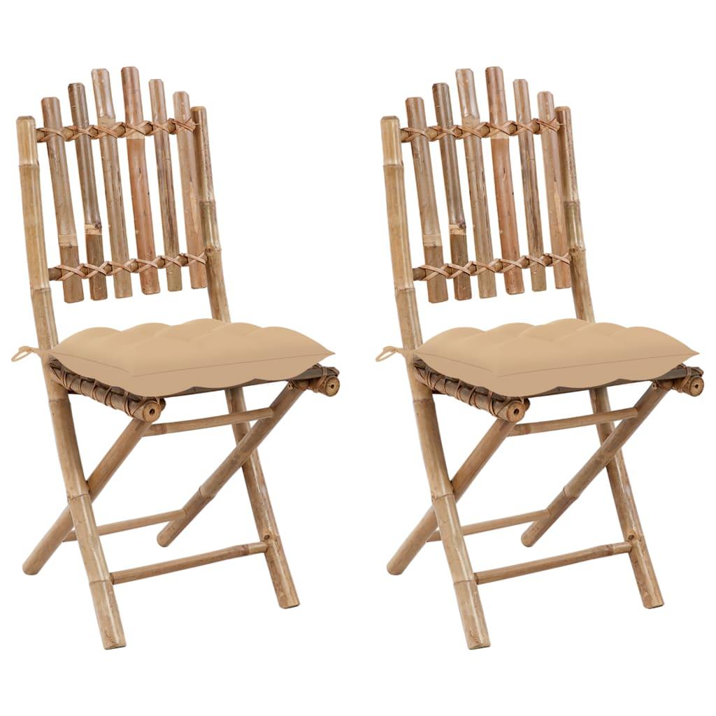 Foldbare havestole 2 stk. med hynder bambus billede