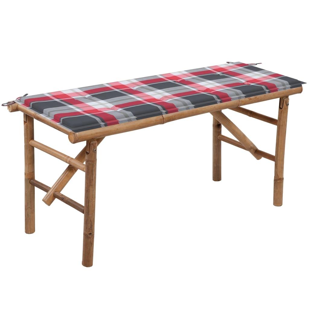 Foldbar havebænk med hynde 118 cm bambus billede