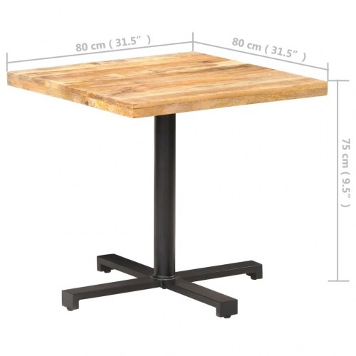 Bistrobord 80 × 80 × 75 cm - firkantet i ru mangotræ med sort jernfod