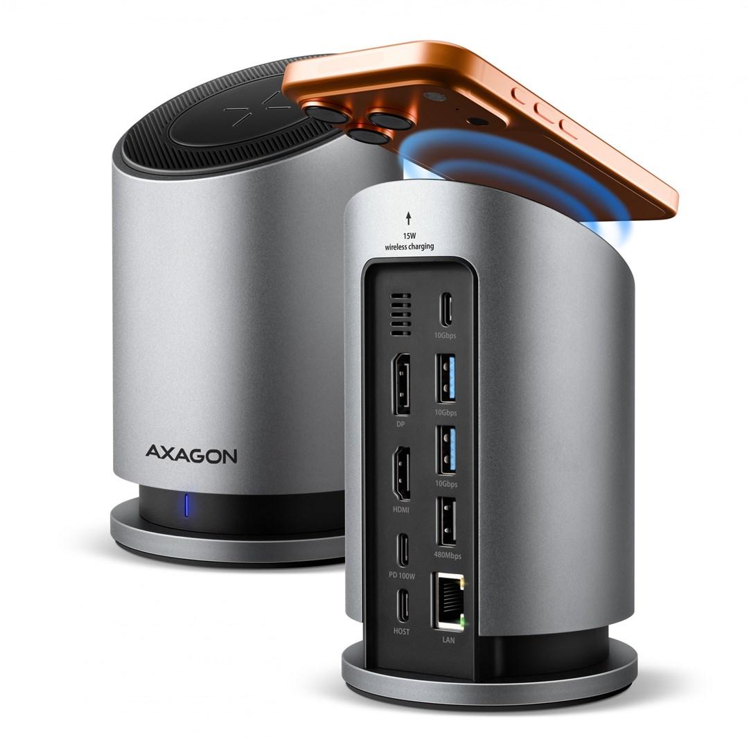 AXAGON HMC-WL9 - Dockingstation - for laptop, desktop, tablet, smartphone - USB-C 3.2 Gen 2 / Thunderbolt 3 / Thunderbolt 4 / Thunderbolt 5 - HDMI, DP - 1GbE