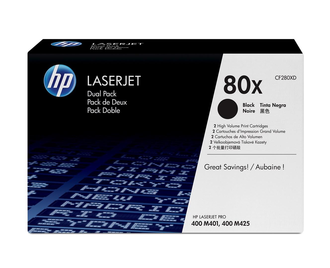 HP 80X sort toner - 2âpak hÃ¸j kapacitet (CF280XD) billede
