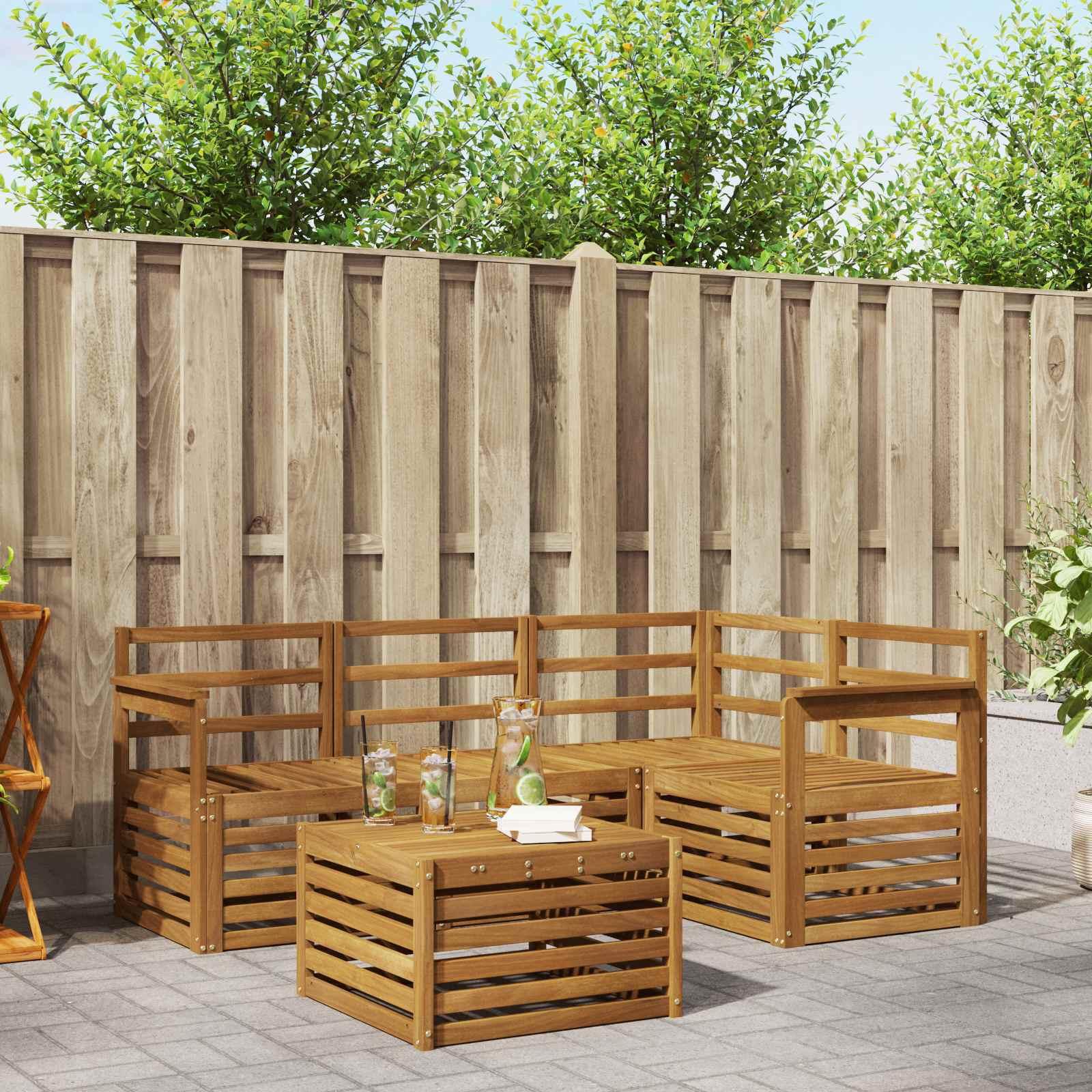 Udendørs sofagruppe 5 stk Naturfarvet Massivt Akacietræ billede