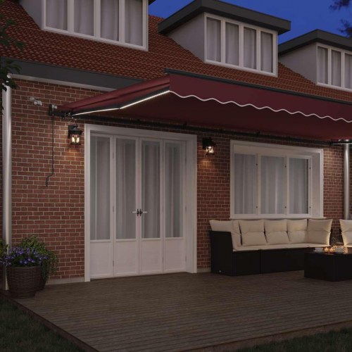Markise med LED-lys og automatisk betjening 600 x 300 cm - bordeaux