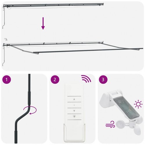 Markise med LED-lys og automatisk betjening 600 x 300 cm - bordeaux