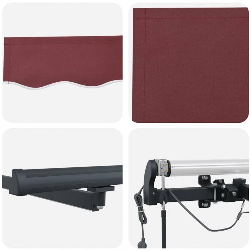 Markise med LED-lys og automatisk betjening 600 x 300 cm - bordeaux