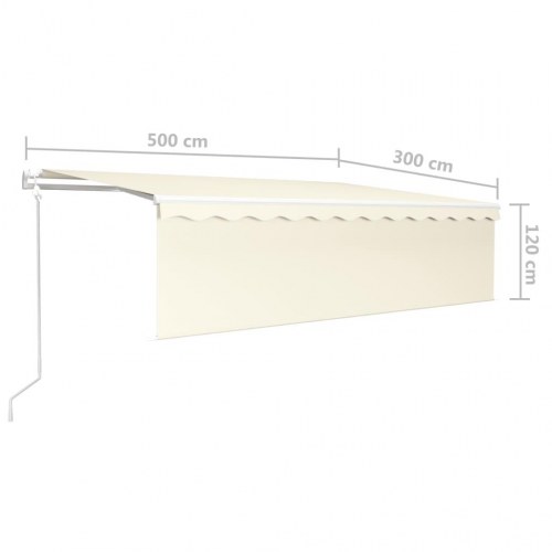 Automatisk markise med gardin, LED og vindsensor 5 x 3 m cremefarvet