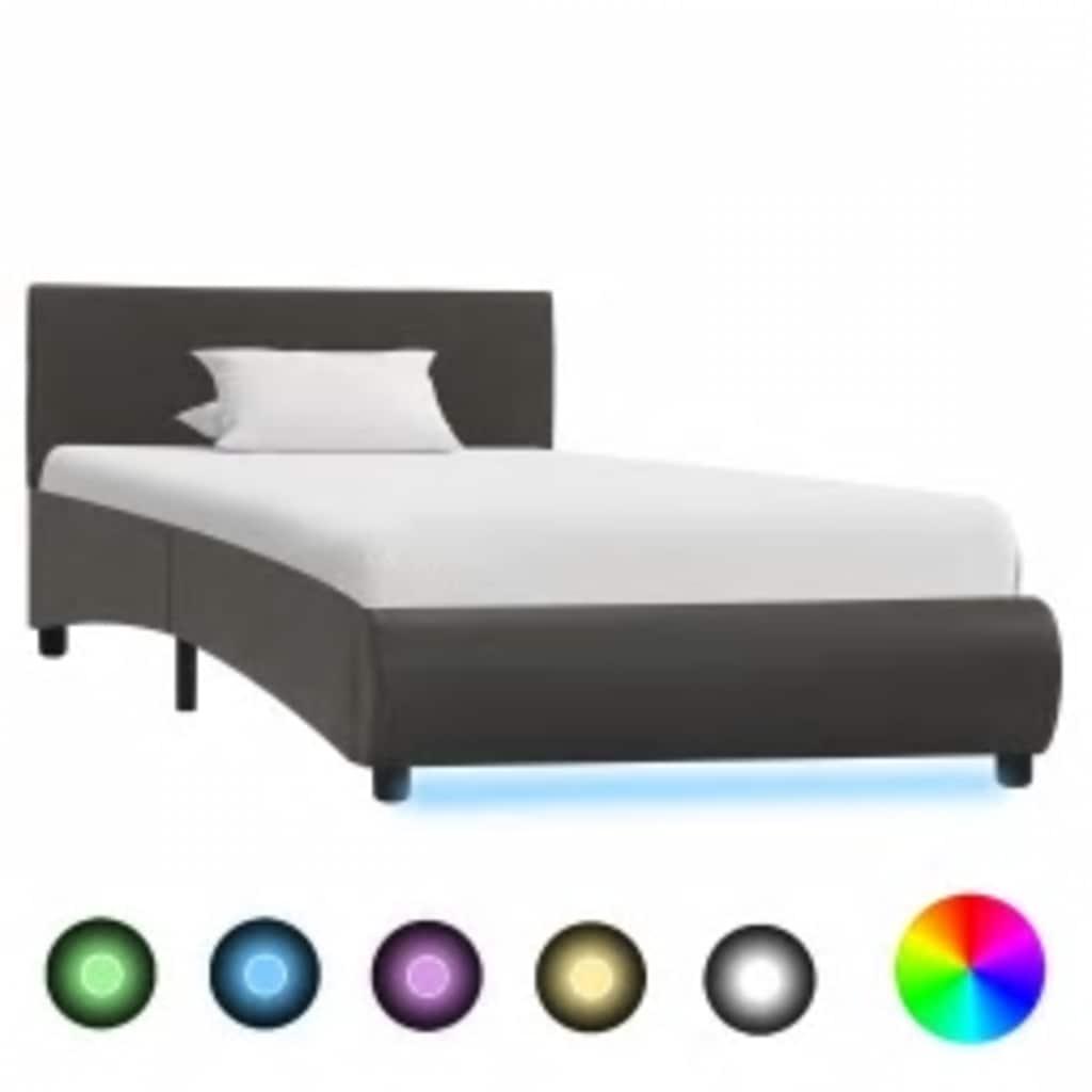 Sengestel med LED 100x200 cm kunstlæder grå billede