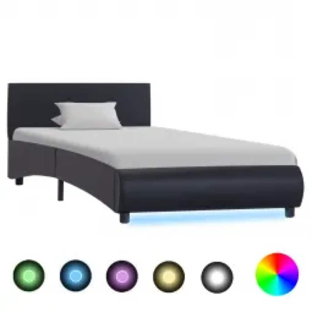 Sengestel med LED 100x200 cm kunstlæder sort billede