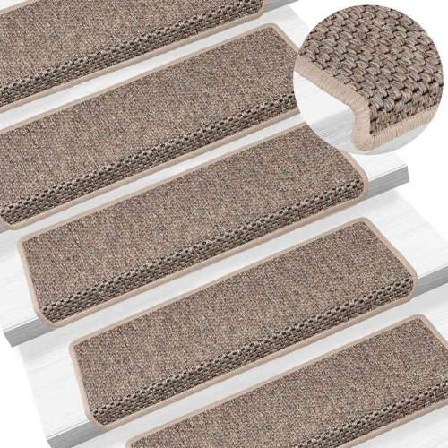 Selvklæbende trappemåtter i sisal-look - 15 stk., mørk beige, 65×21×4 cm