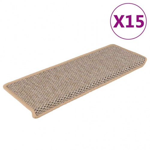 Selvklæbende trappemåtter i sisal-look - 15 stk., lys beige 65×21×4 cm