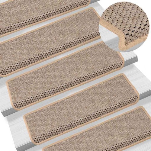 Selvklæbende trappemåtter i sisal-look - 15 stk., lys beige 65×21×4 cm