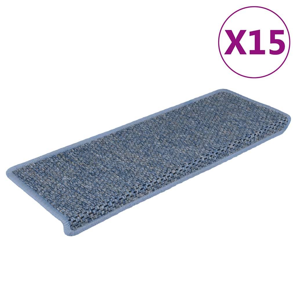 Selvklæbende trappemåtter 15 stk. 65x21x4 cm sisal-look blå billede