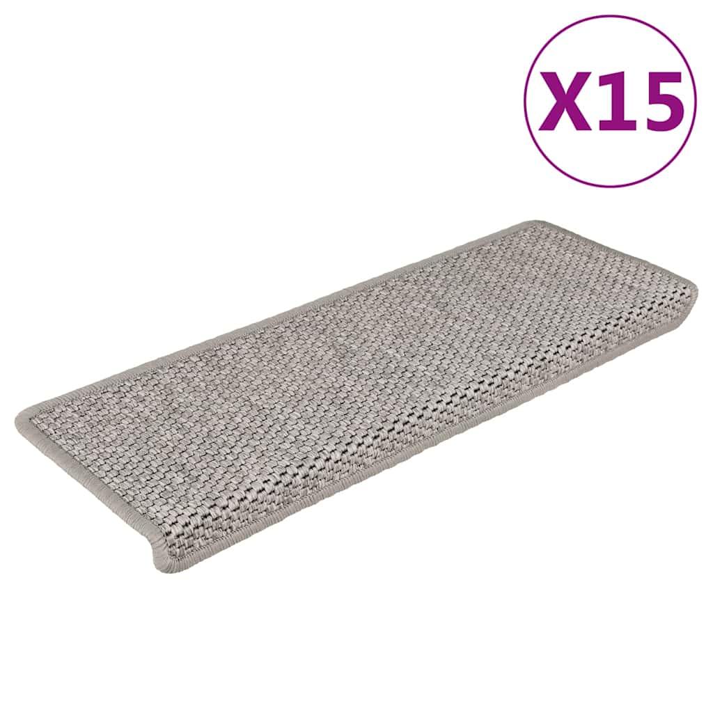 Selvklæbende trappemåtter 15 stk. 65x21x4 cm sisal-look sølv billede