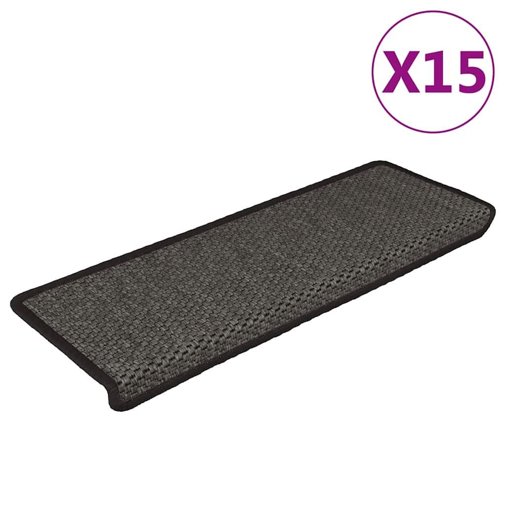 Selvklæbende trappemåtter 15 stk. 65x21x4cm sisal-look antracit billede