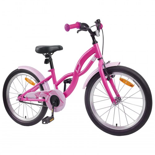 Børnecykel 18" til 5-7 år - mørk pink, justerbar