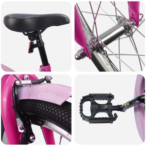 Børnecykel 18" til 5-7 år - mørk pink, justerbar