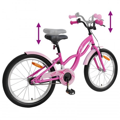 Børnecykel 18" til 5-7 år - mørk pink, justerbar